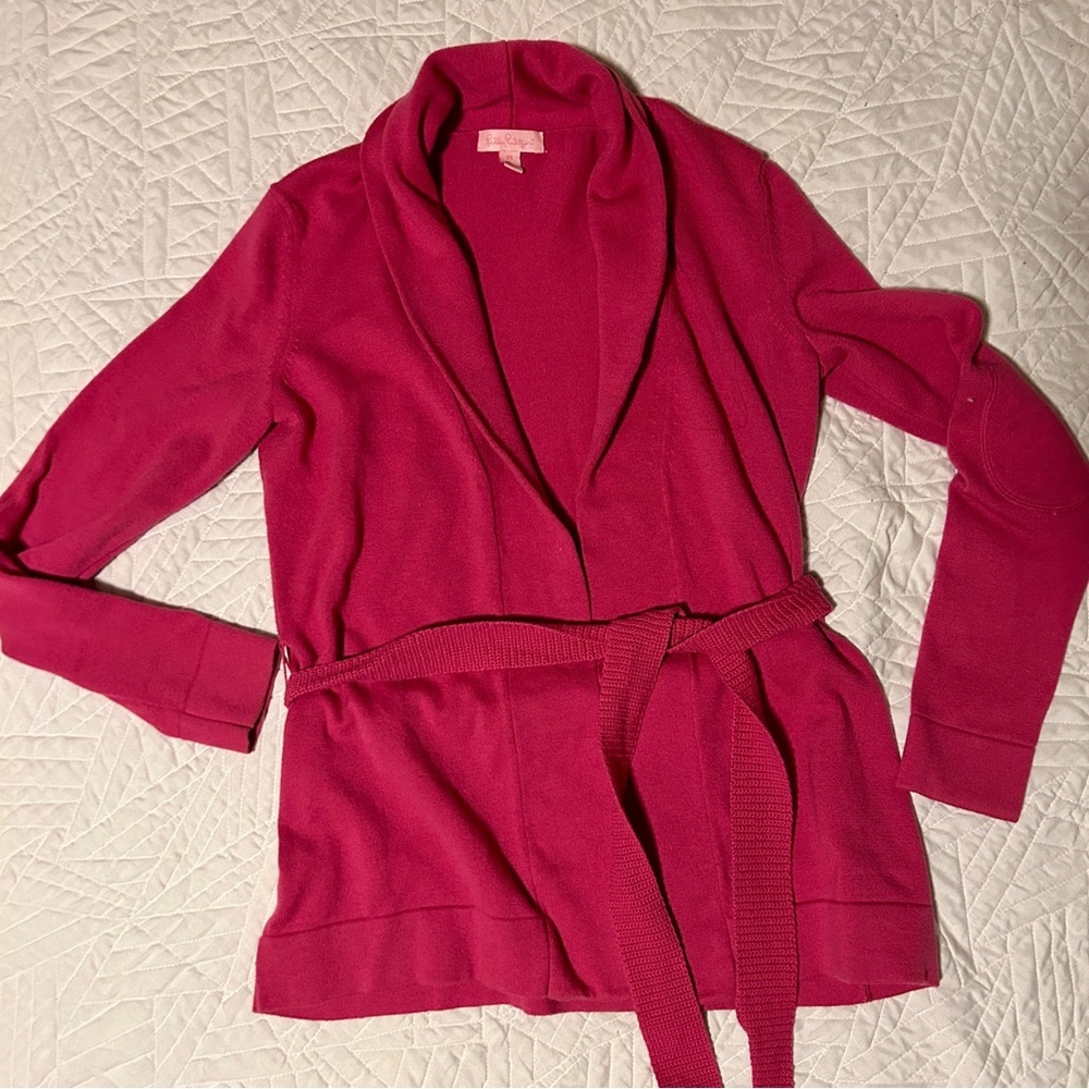Lilly Pulitzer Belted Wrap Cardigan Sweater in fuchsia pink
